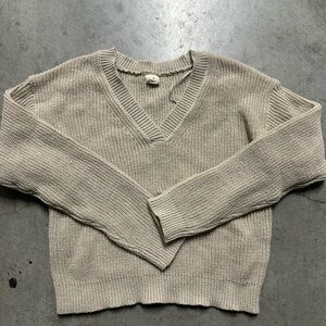 J.O.A. V-Neck Knit Sweater in Light Beige